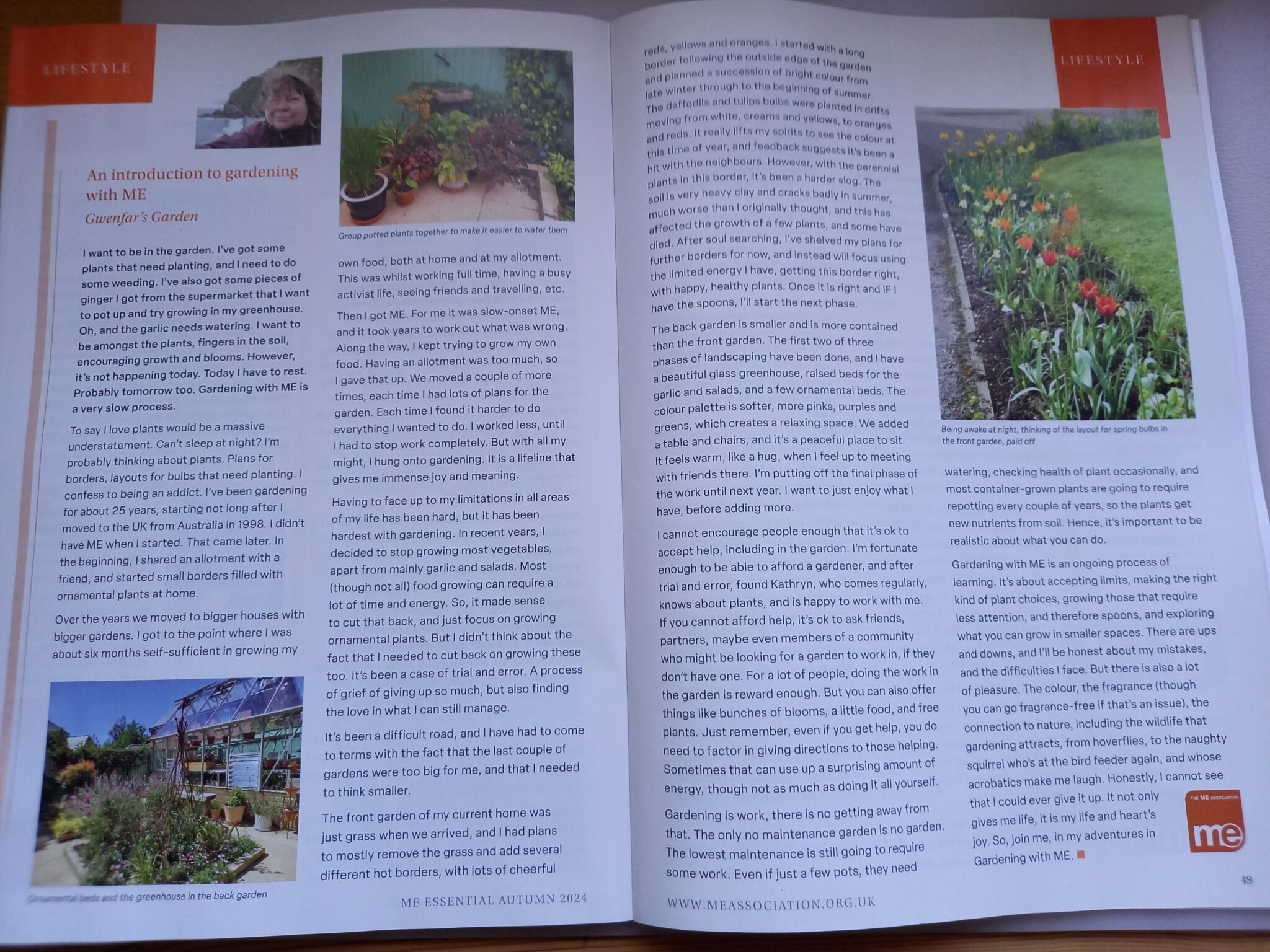 A photo of a two page article, introducing the reader to Gardening with ME. It includes a few photos, which will be shown in the blogpost with alt text.